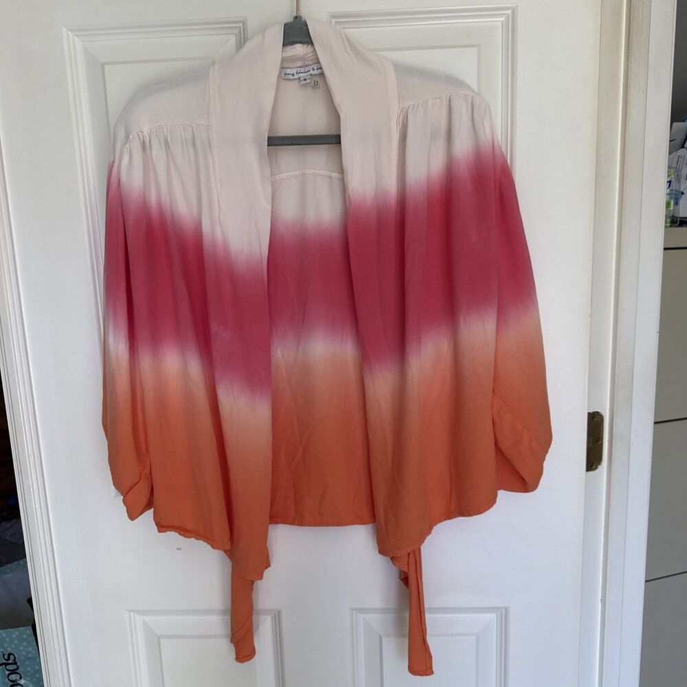 Young Fabulous Broke Carmen Ombre Pink Orange Tie Dye Tie Front Blouse Cardi SM